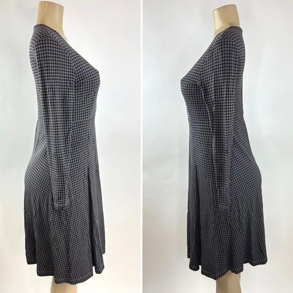 Max Mara Weekend Urbana Flare Dress Grey Gingham Check Plaid Keyhole Long Sleeve - Picture 5 of 10